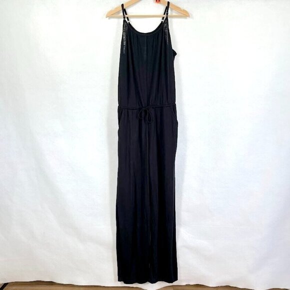Becca Sleeveless Jumpsuit Boho Slub Knit Scoop Neck Sexy Pockets Swim Cover M - Picture 5 of 8